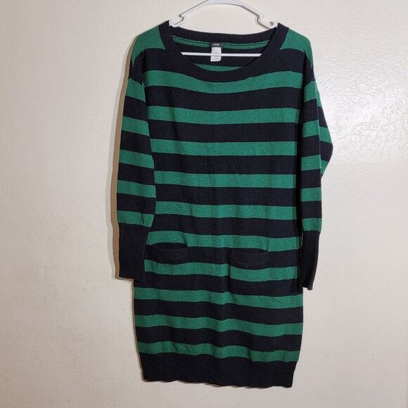 J. Crew Green Navy Striped Crewneck Sweater Dress Cashmere Wool Nylon sz XS GUC - Picture 4 of 8